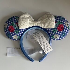 Disney Floral Blue Gingham Mouse Ears Headband